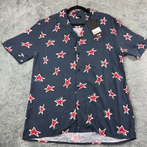 The Kooples Mens Navy Red‎ Star Print Short Sleeve Button Up Shirt Small